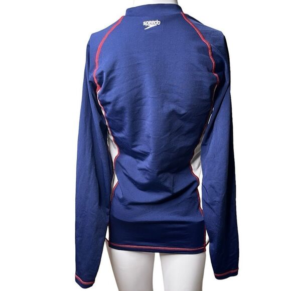 Speedo Guard Long Sleeve Rashguard Top Nautical Navy Size Small - Picture 2 of 3